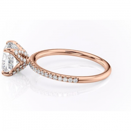 Inel de logodnă Cleo din aur Rose 14kt cu moissanite tăietură pernă – Montură pavé rafinată pentru profil înalt | Personalizează și configurează gratuit online [5]