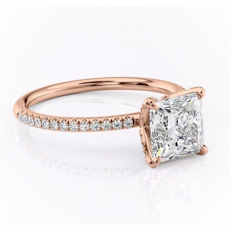 Princess - Inel de logodnă Cleo din aur Rose 18kt cu moissanite tăietură princess – Montură pavé rafinată pentru profil înalt | Personalizează și configurează gratuit online