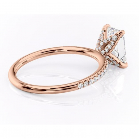 Inel de logodnă Cleo din aur Rose 14kt cu moissanite tăietură radiantă – Montură pavé rafinată pentru profil înalt | Personalizează și configurează gratuit online [2]