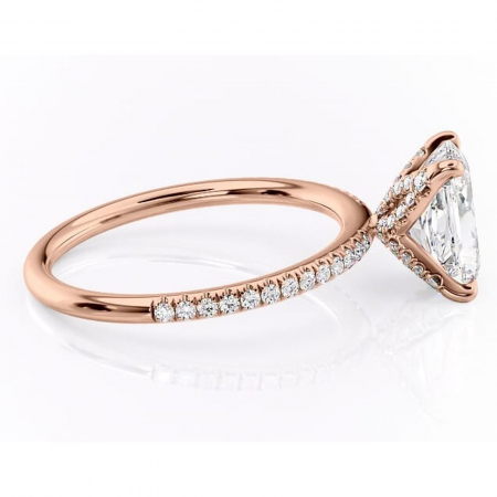Inel de logodnă Cleo din aur Rose 14kt cu moissanite tăietură radiantă – Montură pavé rafinată pentru profil înalt | Personalizează și configurează gratuit online [1]