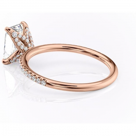 Inel de logodnă Cleo din aur Rose 14kt cu moissanite tăietură radiantă – Montură pavé rafinată pentru profil înalt | Personalizează și configurează gratuit online [4]