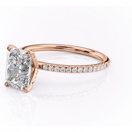 Inel de logodnă Cleo din aur Rose 14kt cu moissanite tăietură radiantă – Montură pavé rafinată pentru profil înalt | Personalizează și configurează gratuit online [6]