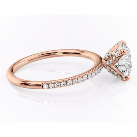 Inel de logodnă Cleo din aur Rose 14kt cu moissanite tăietură rotundă – Montură pavé rafinată pentru profil înalt | Personalizează și configurează gratuit online [1]