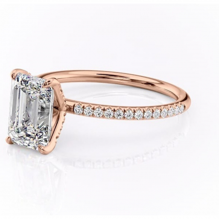 Inel de logodnă Cleo din aur Rose 14kt cu moissanite tăietură smarald – Montură pavé rafinată pentru profil înalt | Personalizează și configurează gratuit online [6]