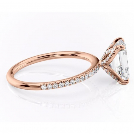 Inel de logodnă Cleo din aur Rose 14kt cu moissanite tăietură smarald – Montură pavé rafinată pentru profil înalt | Personalizează și configurează gratuit online [1]