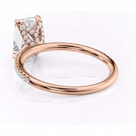 Inel de logodnă Cleo din aur Rose 14kt cu moissanite tăietură smarald – Montură pavé rafinată pentru profil înalt | Personalizează și configurează gratuit online [3]
