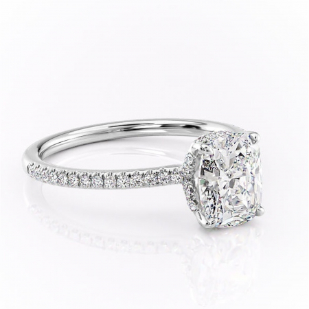 Pernă alungită - Inel de logodnă Coraline din aur Alb 14kt cu moissanite tăietură asscher – Montură pavé rafinată pentru profil înalt | Personalizează și configurează gratuit online