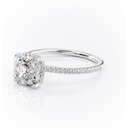 Inel de logodnă Coraline din aur Alb 14kt cu moissanite tăietură asscher – Montură pavé rafinată pentru profil înalt | Personalizează și configurează gratuit online [6]