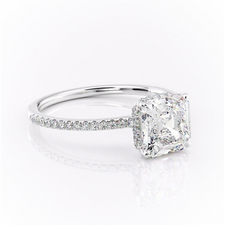 Asscher - Inel de logodnă Coraline din aur Alb 14kt cu moissanite tăietură asscher – Montură pavé rafinată pentru profil înalt | Personalizează și configurează gratuit online