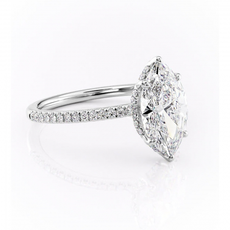 Marquise - Inel de logodnă Coraline din aur Alb 14kt cu moissanite tăietură marquise – Montură pavé rafinată pentru profil înalt | Personalizează și configurează gratuit online