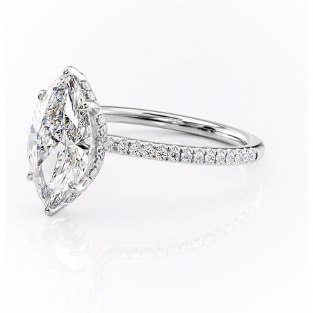 Inel de logodnă Coraline din aur Alb 14kt cu moissanite tăietură marquise – Montură pavé rafinată pentru profil înalt | Personalizează și configurează gratuit online [6]