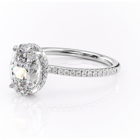 Inel de logodnă Coraline din aur Alb 14kt cu moissanite tăietură ovală – Montură pavé rafinată pentru profil înalt | Personalizează și configurează gratuit online [6]