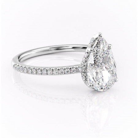 Pară - Inel de logodnă Coraline din aur Alb 14kt cu moissanite tăietură pară – Montură pavé rafinată pentru profil înalt | Personalizează și configurează gratuit online