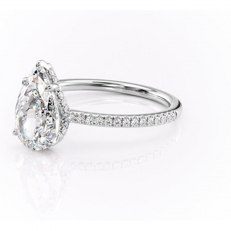 Inel de logodnă Coraline din aur Alb 14kt cu moissanite tăietură pară – Montură pavé rafinată pentru profil înalt | Personalizează și configurează gratuit online [6]