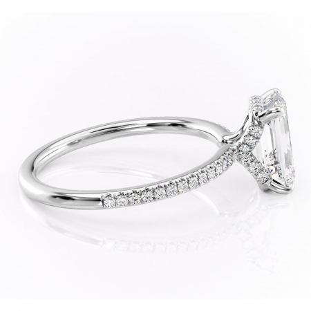 Inel de logodnă Coraline din aur Alb 14kt cu moissanite tăietură smarald – Montură pavé rafinată pentru profil înalt | Personalizează și configurează gratuit online [1]