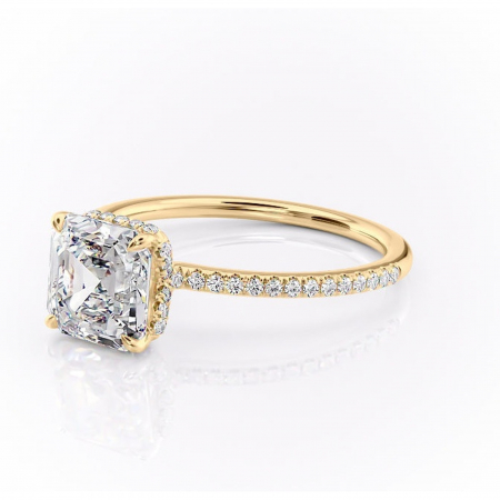 Inel de logodnă Coraline din aur Galben 18kt cu moissanite tăietură asscher – Montură pavé rafinată pentru profil înalt | Personalizează și configurează gratuit online [6]