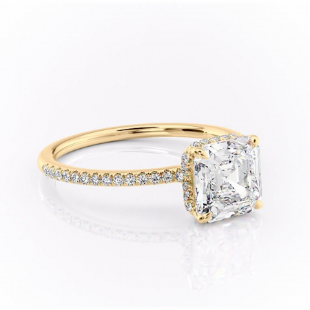 18K - Inel de logodnă Coraline din aur Galben 18kt cu moissanite tăietură asscher – Montură pavé rafinată pentru profil înalt | Personalizează și configurează gratuit online