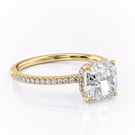 Pernă - Inel de logodnă Coraline din aur Galben 18kt cu moissanite tăietură pernă – Montură pavé rafinată pentru profil înalt | Personalizează și configurează gratuit online