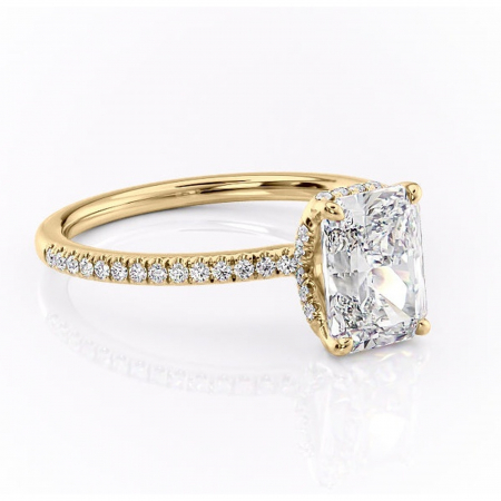 14K - Inel de logodnă Coraline din aur Galben 14kt cu moissanite tăietură radiantă – Montură pavé rafinată pentru profil înalt | Personalizează și configurează gratuit online