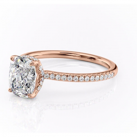 Inel de logodnă Coraline din aur Rose 14kt cu moissanite tăietură asscher – Montură pavé rafinată pentru profil înalt | Personalizează și configurează gratuit online [6]