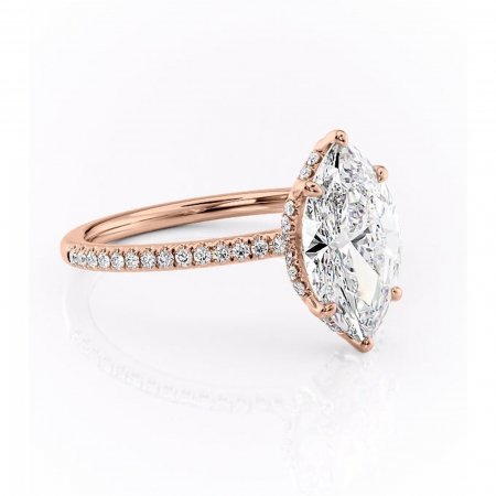 14K - Inel de logodnă Coraline din aur Rose 14kt cu moissanite tăietură marquise – Montură pavé rafinată pentru profil înalt | Personalizează și configurează gratuit online