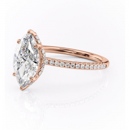 Inel de logodnă Coraline din aur Rose 14kt cu moissanite tăietură marquise – Montură pavé rafinată pentru profil înalt | Personalizează și configurează gratuit online [6]