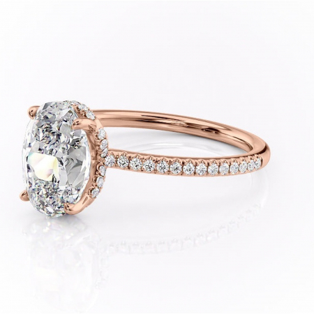 Inel de logodnă Coraline din aur Rose 18kt cu moissanite tăietură ovală – Montură pavé rafinată pentru profil înalt | Personalizează și configurează gratuit online [6]