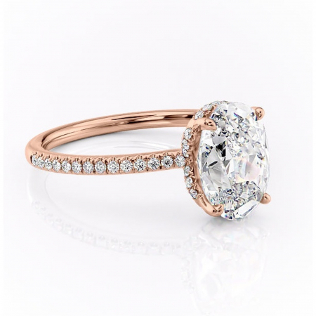 14K - Inel de logodnă Coraline din aur Rose 14kt cu moissanite tăietură ovală – Montură pavé rafinată pentru profil înalt | Personalizează și configurează gratuit online