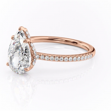 Inel de logodnă Coraline din aur Rose 14kt cu moissanite tăietură pară – Montură pavé rafinată pentru profil înalt | Personalizează și configurează gratuit online [6]