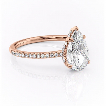 18K - Inel de logodnă Coraline din aur Rose 18kt cu moissanite tăietură pară – Montură pavé rafinată pentru profil înalt | Personalizează și configurează gratuit online