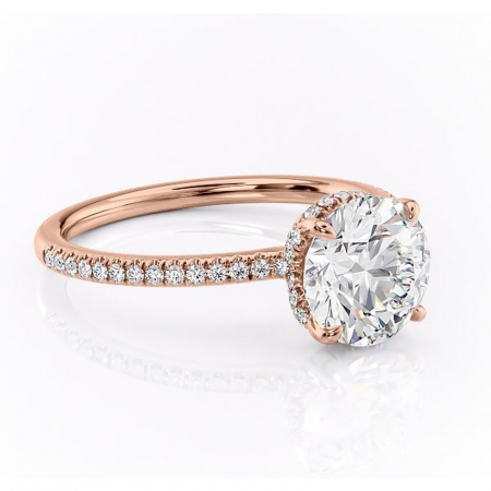Aur roz - Inel de logodnă Coraline din aur Rose 14kt cu moissanite tăietură rotundă – Montură pavé rafinată pentru profil înalt | Personalizează și configurează gratuit online