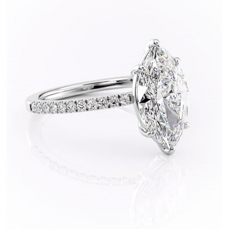 Marquise - Inel de logodnă Cordelia din aur Alb 14kt cu moissanite tăietură marquise – Profil pătrat rafinată pentru profil înalt | Personalizează și configurează gratuit online