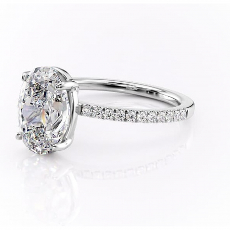 Inel de logodnă Cordelia din aur Alb 14kt cu moissanite tăietură ovală – Profil pătrat rafinată pentru profil înalt | Personalizează și configurează gratuit online [6]