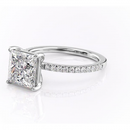 Inel de logodnă Cordelia din aur Alb 18kt cu moissanite tăietură princess – Profil pătrat rafinată pentru profil înalt | Personalizează și configurează gratuit online [6]