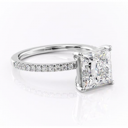 Princess - Inel de logodnă Cordelia din aur Alb 14kt cu moissanite tăietură princess – Profil pătrat rafinată pentru profil înalt | Personalizează și configurează gratuit online