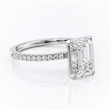 Smarald - Inel de logodnă Cordelia din aur Alb 14kt cu moissanite tăietură smarald – Profil pătrat rafinată pentru profil înalt | Personalizează și configurează gratuit online