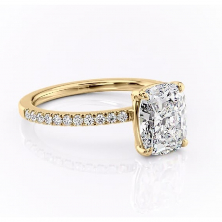 Aur galben - Inel de logodnă Cordelia din aur Galben 14kt cu moissanite tăietură pernă – Profil pătrat rafinată pentru profil înalt | Personalizează și configurează gratuit online