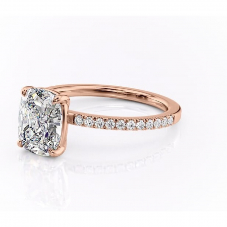 Inel de logodnă Cordelia din aur Rose 14kt cu moissanite tăietură pernă – Profil pătrat rafinată pentru profil înalt | Personalizează și configurează gratuit online [6]