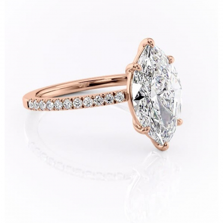 Marquise - Inel de logodnă Cordelia din aur Rose 18kt cu moissanite tăietură marquise – Profil pătrat rafinată pentru profil înalt | Personalizează și configurează gratuit online