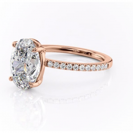 Inel de logodnă Cordelia din aur Rose 14kt cu moissanite tăietură ovală – Profil pătrat rafinată pentru profil înalt | Personalizează și configurează gratuit online [6]