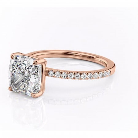 Inel de logodnă Cordelia din aur Rose 14kt cu moissanite tăietură pernă – Profil pătrat rafinată pentru profil înalt | Personalizează și configurează gratuit online [6]