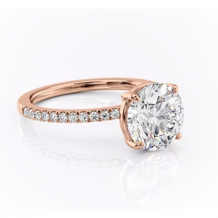 Aur roz - Inel de logodnă Cordelia din aur Rose 14kt cu moissanite tăietură rotundă – Profil pătrat rafinată pentru profil înalt | Personalizează și configurează gratuit online