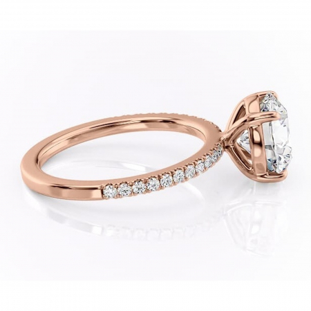 Inel de logodnă Cordelia din aur Rose 14kt cu moissanite tăietură rotundă – Profil pătrat rafinată pentru profil înalt | Personalizează și configurează gratuit online [1]