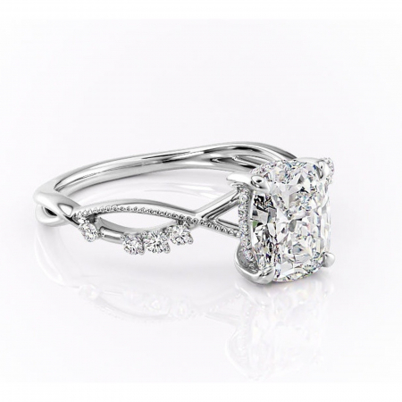 Pernă alungită - Inel de logodnă Crystal din aur Alb 14kt cu moissanite tăietură asscher – Pietre laterale rafinată pentru profil mediu | Personalizează și configurează gratuit online