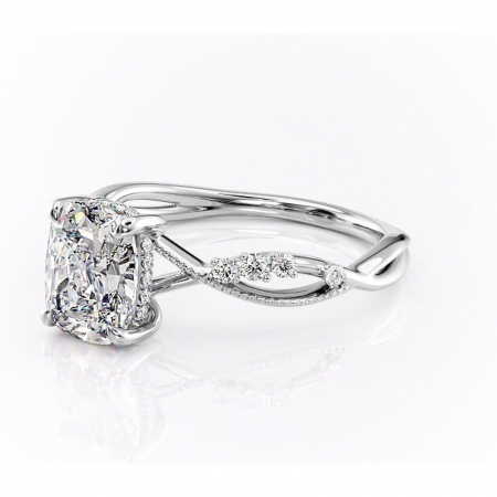 Inel de logodnă Crystal din aur Alb 14kt cu moissanite tăietură asscher – Pietre laterale rafinată pentru profil mediu | Personalizează și configurează gratuit online [6]