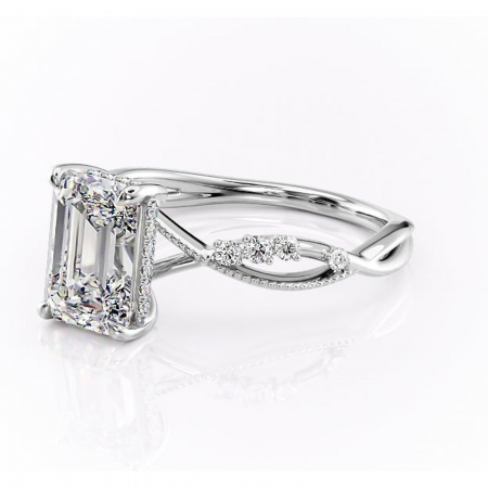 Inel de logodnă Crystal din aur Alb 14kt cu moissanite tăietură smarald – Pietre laterale rafinată pentru profil mediu | Personalizează și configurează gratuit online [6]