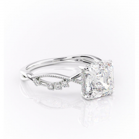 Asscher - Inel de logodnă Crystal din aur Alb 14kt cu moissanite tăietură asscher – Pietre laterale rafinată pentru profil mediu | Personalizează și configurează gratuit online