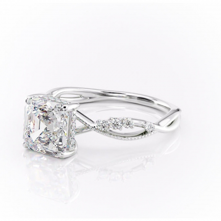 Inel de logodnă Crystal din aur Alb 14kt cu moissanite tăietură asscher – Pietre laterale rafinată pentru profil mediu | Personalizează și configurează gratuit online [6]
