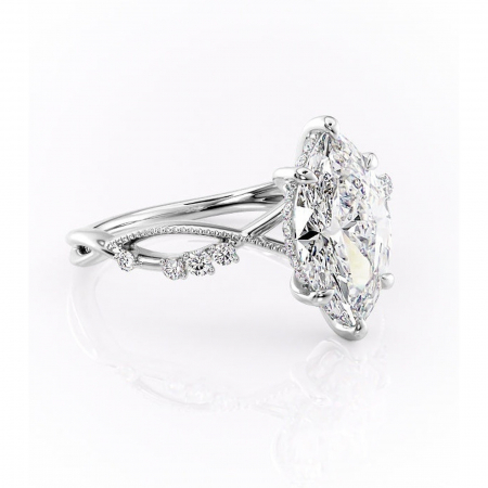 Marquise - Inel de logodnă Crystal din aur Alb 14kt cu moissanite tăietură marquise – Pietre laterale rafinată pentru profil mediu | Personalizează și configurează gratuit online