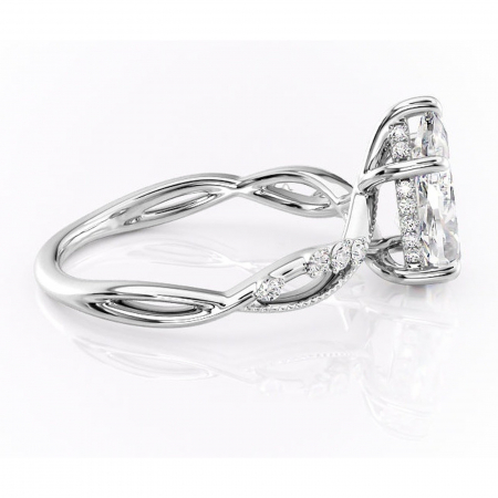 Inel de logodnă Crystal din aur Alb 18kt cu moissanite tăietură pară – Pietre laterale rafinată pentru profil mediu | Personalizează și configurează gratuit online [1]